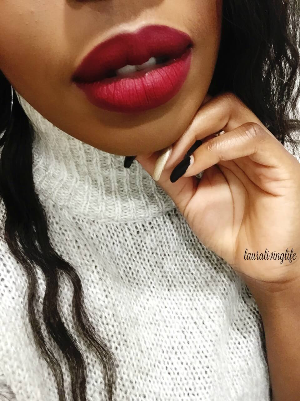 Coloured Raine Matte Lip paint in Cherry Blossom lip swatch